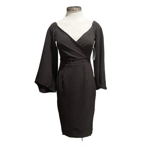 Bardot Crossover Top Bell Sleeves Black Size 6 NWT - Picture 3 of 8